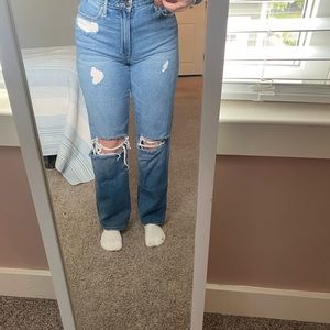 Ultra high rise ripped dad jeans